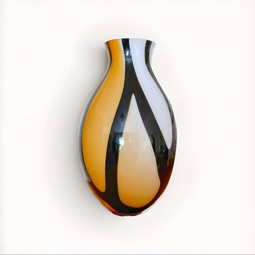 Lenox Abstract Caramel Art Glass Vase Modern Decor 15”